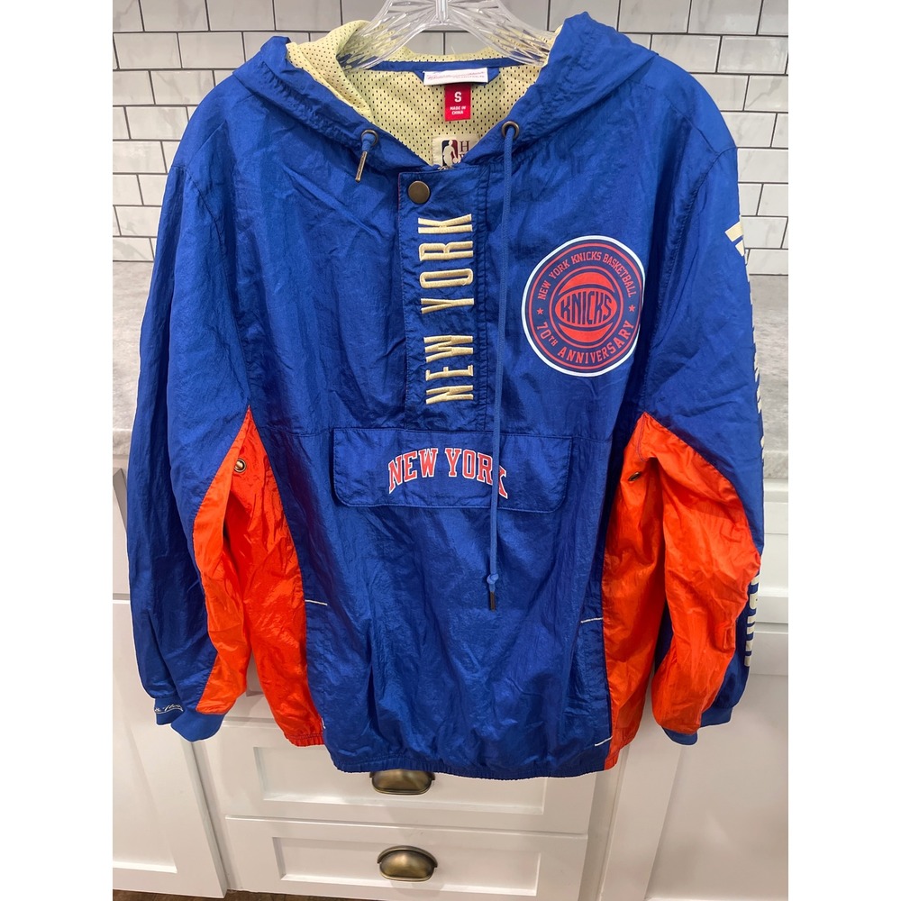 New York Knicks Hoodie Mens S Blue Mitchell Ness 70th Anniversary Windbreaker